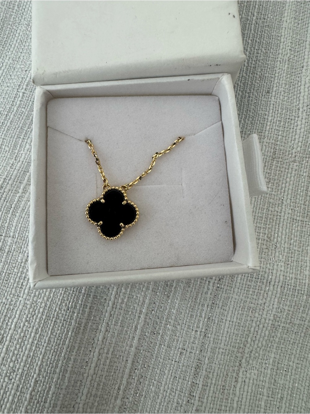Gold Chain Necklace with Black Clover Pendant